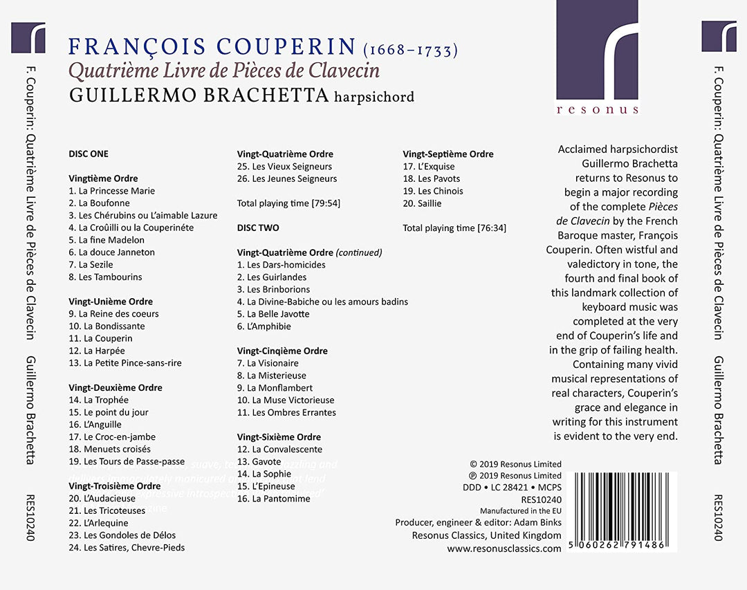 Couperin: Quatrieme Livre [Guillermo Brachetta] [Resonus Classics: RES10240] [Audio CD]