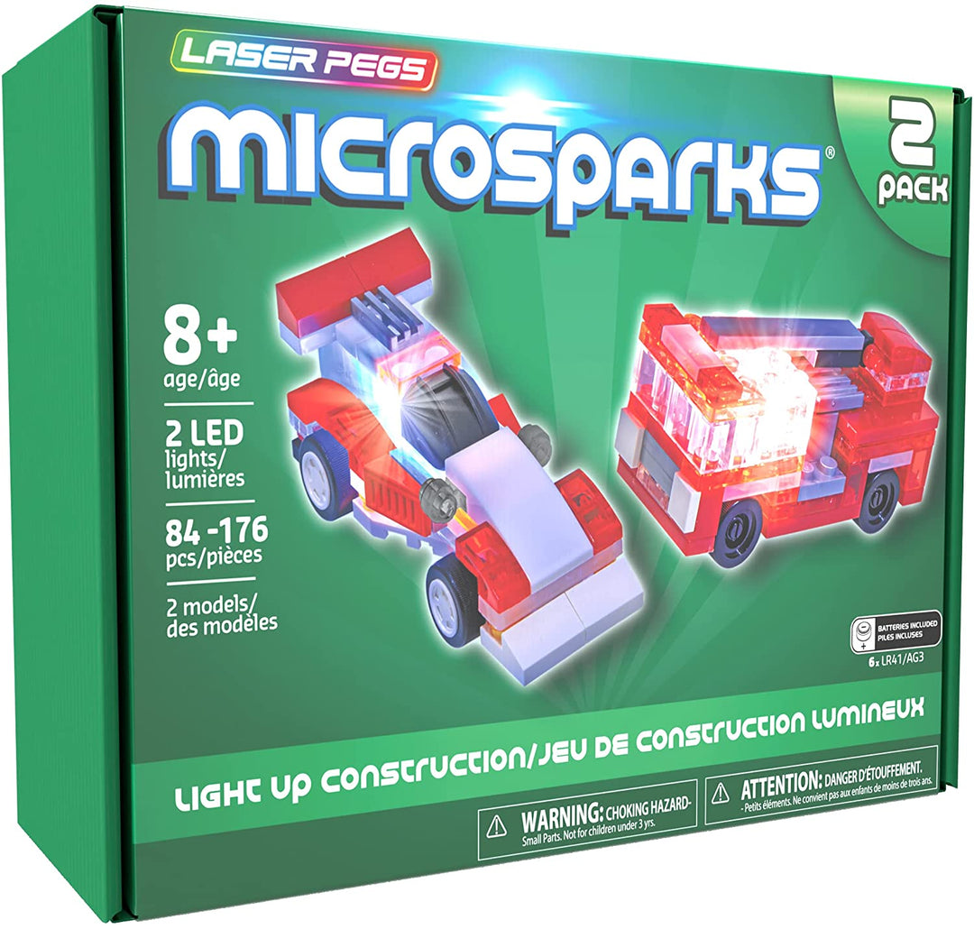 giochi preziosi s.p.a. LAM02301 Laser Pegs Microsparks-Vehicles 2 Pack Red Formu