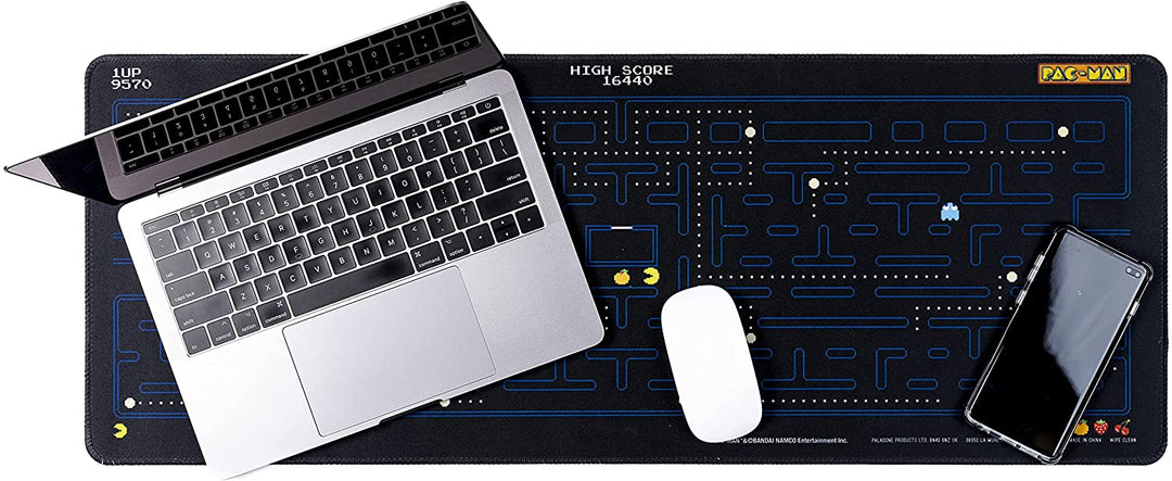 Paladone PAC MAN Retro Desk Mat 40cm x 80 cm, Office Desk Blotter Laptop Mat for Office and Home, Yellow, One Size, PP8823PM