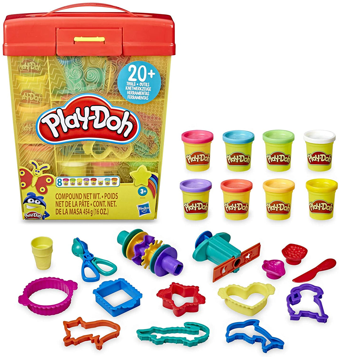 Play-Doh großes Werkzeug- und Aufbewahrungsset für Kinder ab 3 Jahren mit 8 ungiftigen Farben und mehr als 20 Werkzeugen