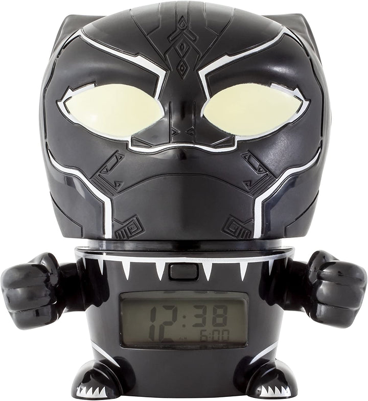 BulbBotz Marvel 2021449 Avengers: Infinity War Black Panther Kinder-Nachtlichtwecker mit charakteristischem Sound | schwarz/silber | Kunststoff | 5,5 Zoll groß | LCD-Display | Junge Mädchen | offiziell