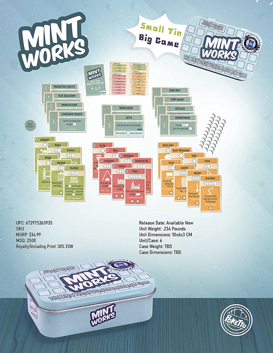 Poketto Games | Mint Works | Board Game | Ages 13+ | 1-4 Players | 10-20 Minutes