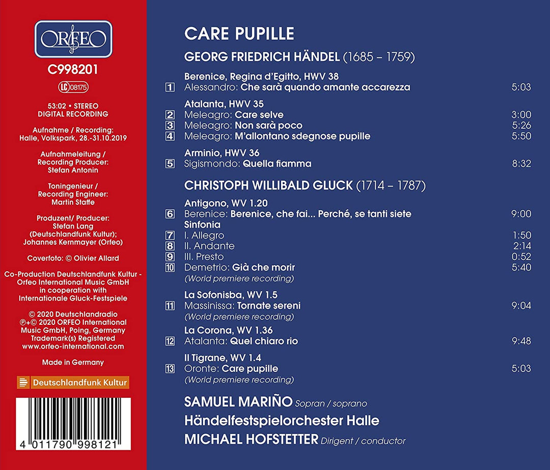 Samuel Mariño - Care Pupille - Handel &amp; Gluck [Samuel Mariño; Handelfestspielorchester Halle; Michael Hofstetter] [Orfeo: C998201] [Audio CD] 