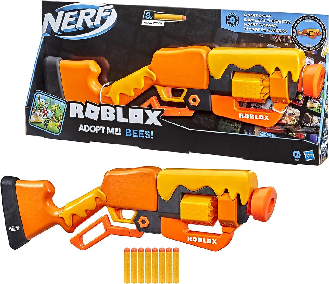 Nerf Roblox Adopt Me!: BEES! Lever Action Blaster, 8 Nerf Elite Darts, Code To Unlock In-Game Virtual Item, F2486EU5