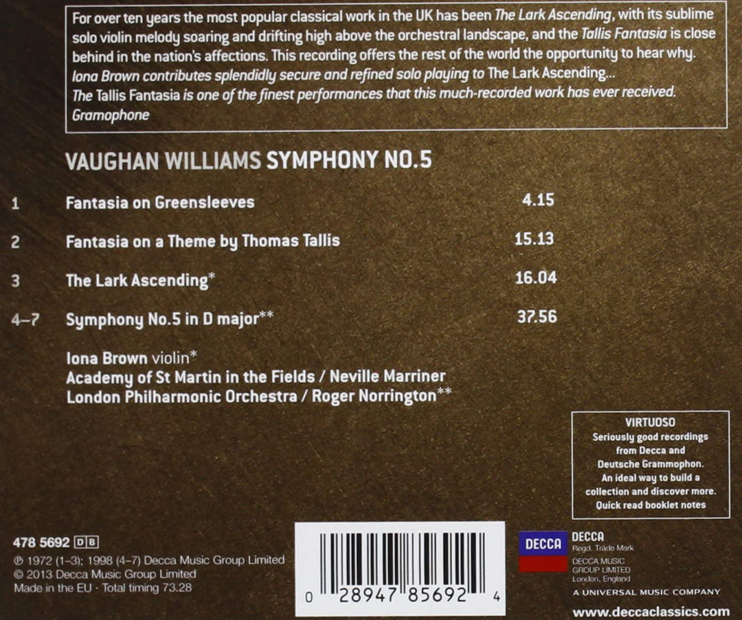 Vaughan Williams: Greensleeves; The Lark Ascending (Virtuoso-Reihe) [Audio-CD]