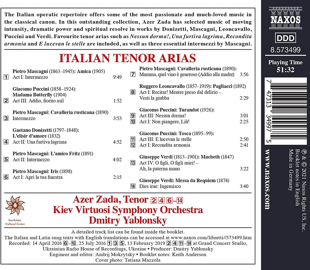 Donizetti: Italienische Arien [Azer Zada; Kiewer Virtuosen-Sinfonieorchester; Dmitry Yablonsky] [Naxos: 8573499] [Audio CD]