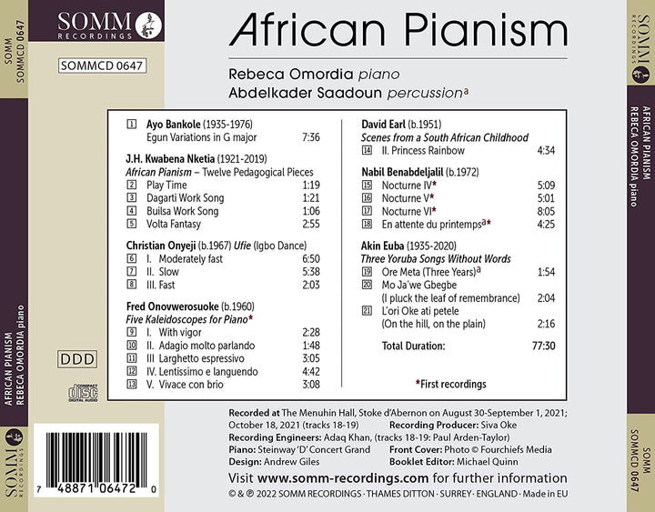 Afrikanischer Pianismus [Rebeca Omordia; Abdelkader Saadoun] [Somm Recordings: SOMMCD 0 [Audio CD] 