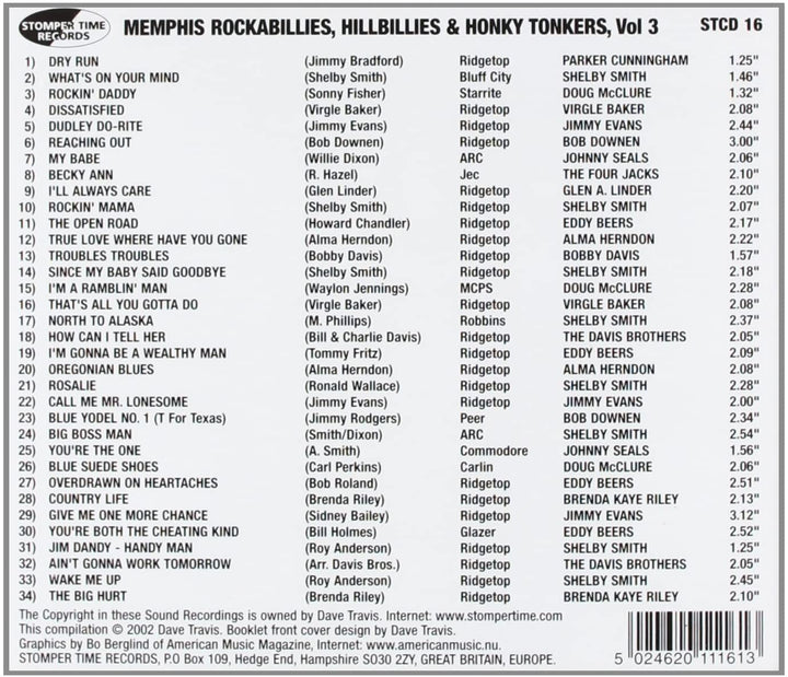 Memphis, Rockabillies, Hillbillies und Honky Tonkers Vol. 3 [Audio-CD]