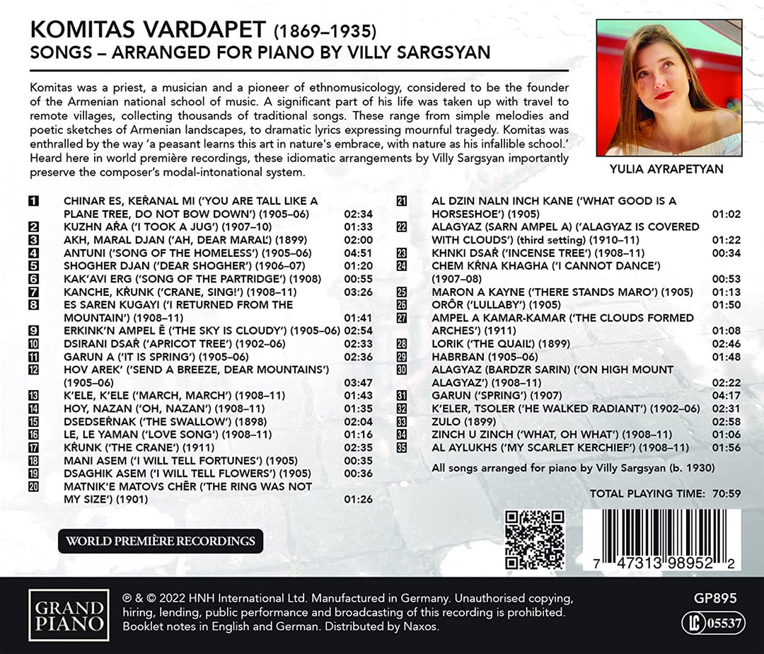 Vardapet: Lieder – Arrangiert für Klavier von Villy Sargsyan [Yulia Ayrapetyan] [Grand [Audio CD]