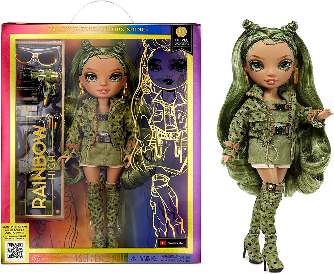 Rainbow High Fashion Doll – OLIVIA WOODS – Camo Green Doll – Modisches Outfit