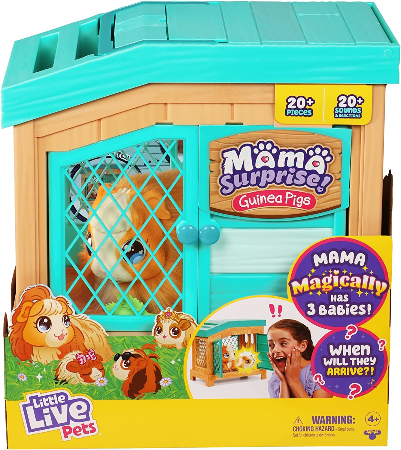 Little Live Pets, Mama Surprise, Soft, 2024 Interactive Mama Guinea Pig and her Hutch