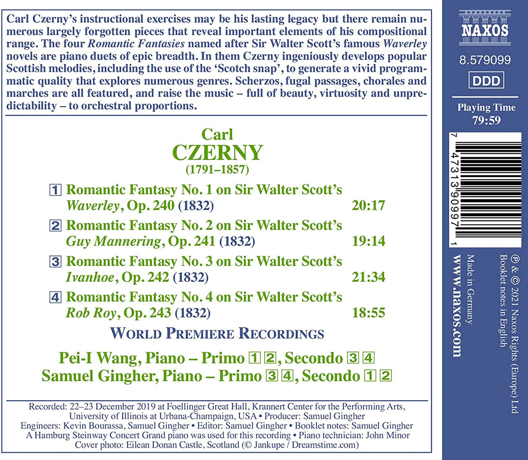 Czerny: Klavierfantasien [Pei-l Wang; Samuel Gingher] [Naxos: 8579099] [Audio CD]