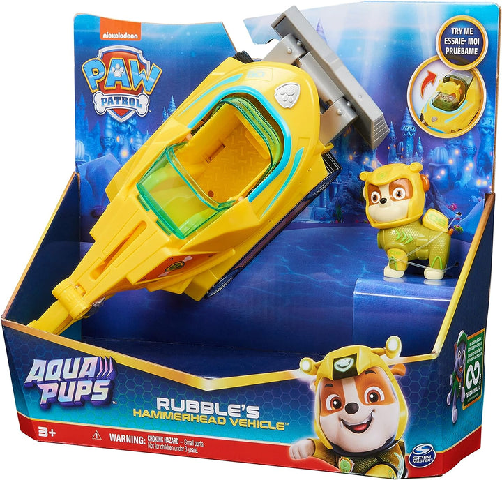 Paw Patrol Aqua Pups Rubble Transforming Hammerhai-Fahrzeug mit Sammlerstücken