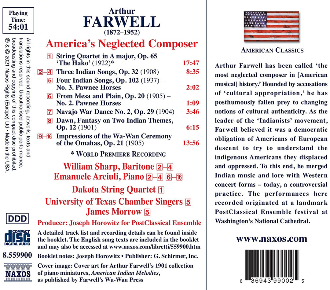 Farwell: Lieder, Chor, Klavier [Dakota String Quartet; William Sharp; Emanuele Arciuli; Kammersänger der University of Texas; James Morrow] [Naxos: 8559900] [Audio CD]