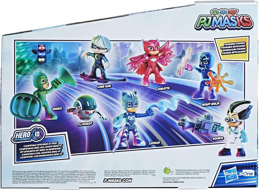 PJ MASKS F2096 Helden- und Bösewicht-Set, Vorschulspielzeug, 7 Actionfiguren mit 10 Zubehörteilen, ab 3 Jahren