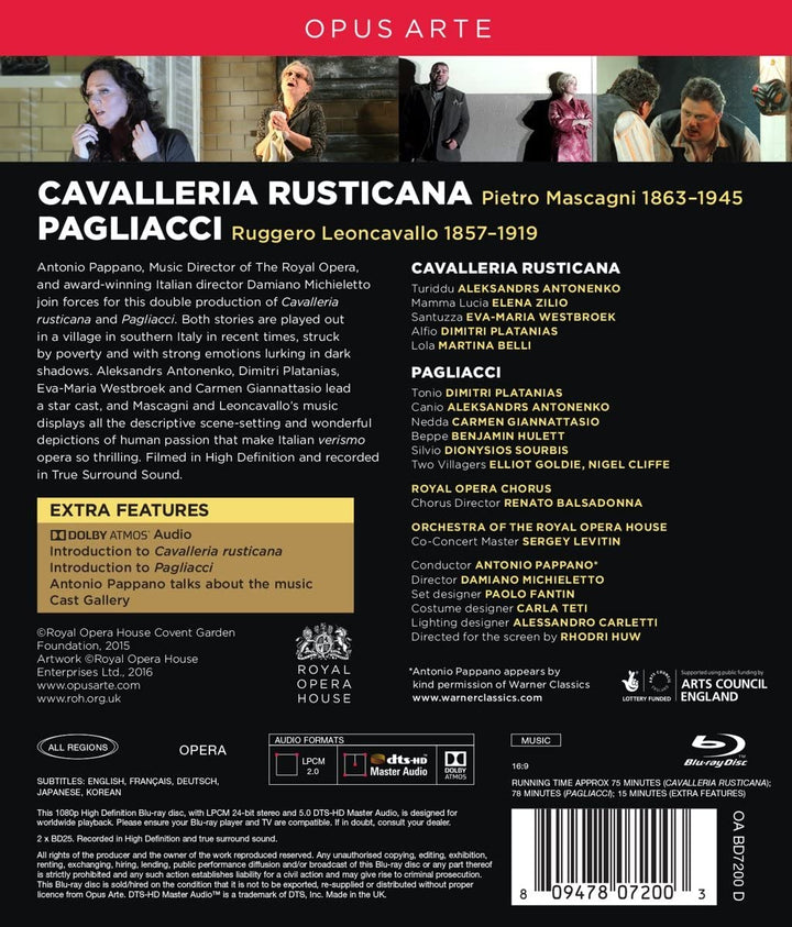 Mascagni:Cavalleria Rustcana [Eva-Maria Westbroek; Alexander Antonenko; Elena Zilio; Orchester des Royal Opera House, Antonio Pappano] [OPUS ARTE: OABD7200D] [2016] [Blu-ray]