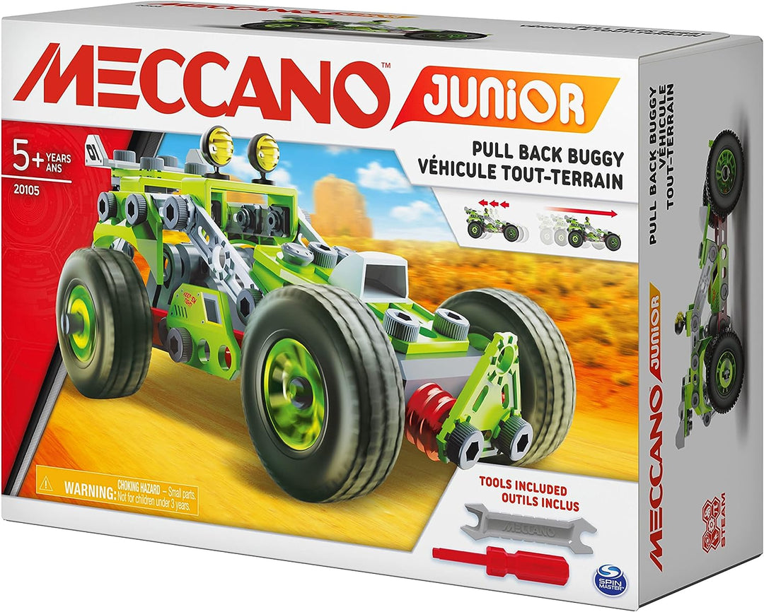 Meccano Junior, 3-in-1-Deluxe-Pull-Back-Buggy-STEAM-Modellbausatz für Kinder