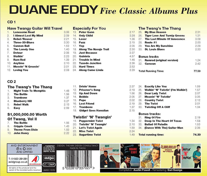 Duane Eddy – Fünf klassische Alben plus (Have Twangy Guitar Will Travel / Speziell für Sie / The Twang's The Thang / $1,000,000 Worth Of Twang Vol II / Twistin' N' Twangin') [Audio-CD]