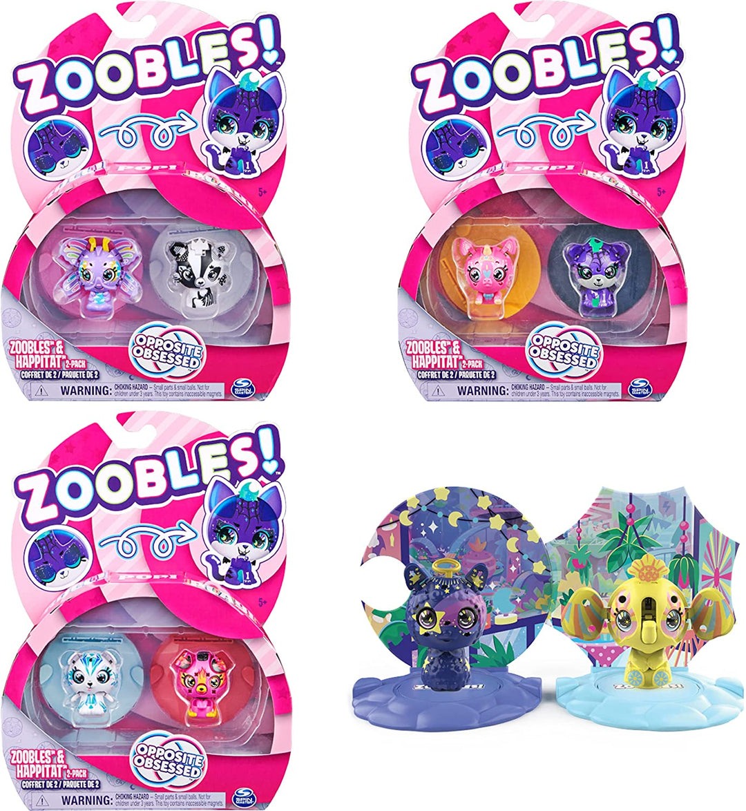 Zoobles Opposite Obsessed confezione da 2 personaggi da collezione trasformabili e accessori Happitat