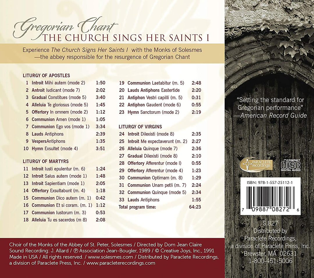 Church Sings Her Saints I [The Monks of Solesmes; Dom Jean Claire] [Paraclete Recordings: GD S827] [Audio CD]