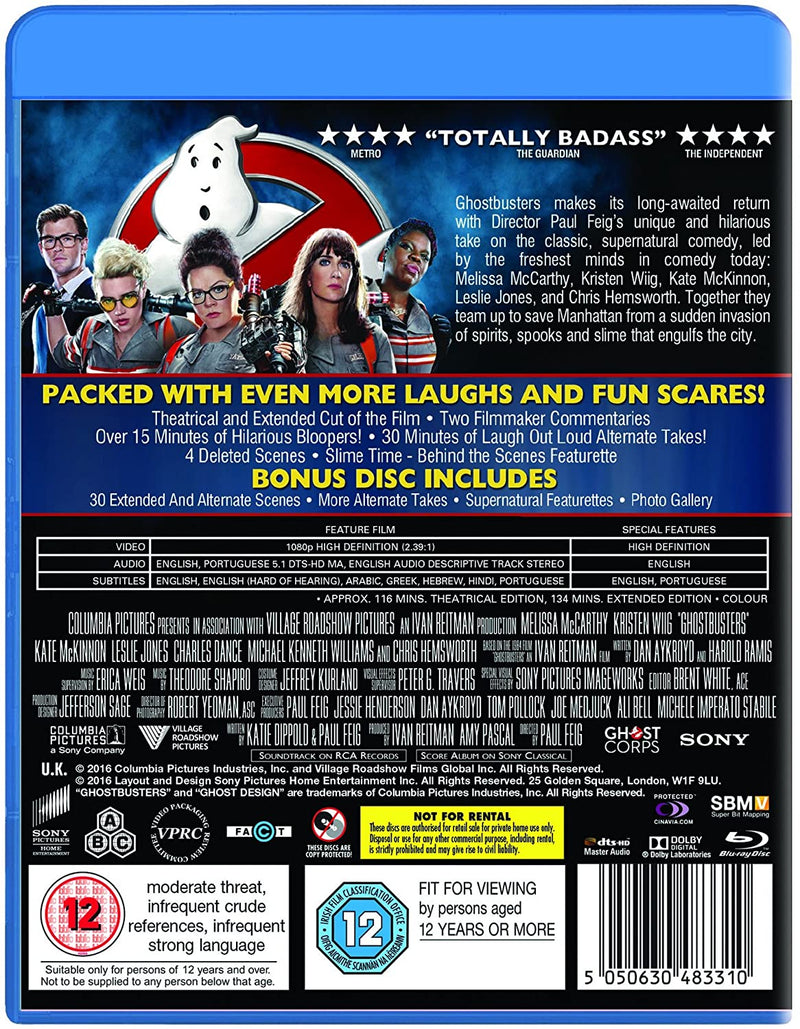 Ghostbusters 2016 [Blu-ray] Melissa McCarthy Kristen Wiig Kate