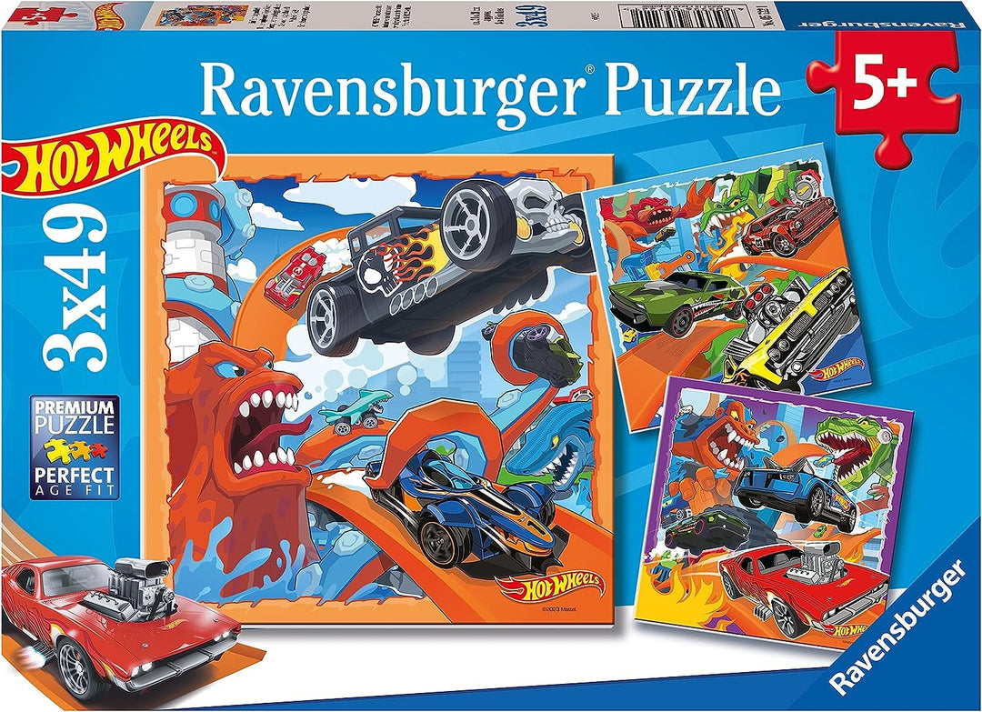 Ravensburger 5722 Hot Wheels 3X 49-teiliges Puzzle für Kinder ab 5 Jahren