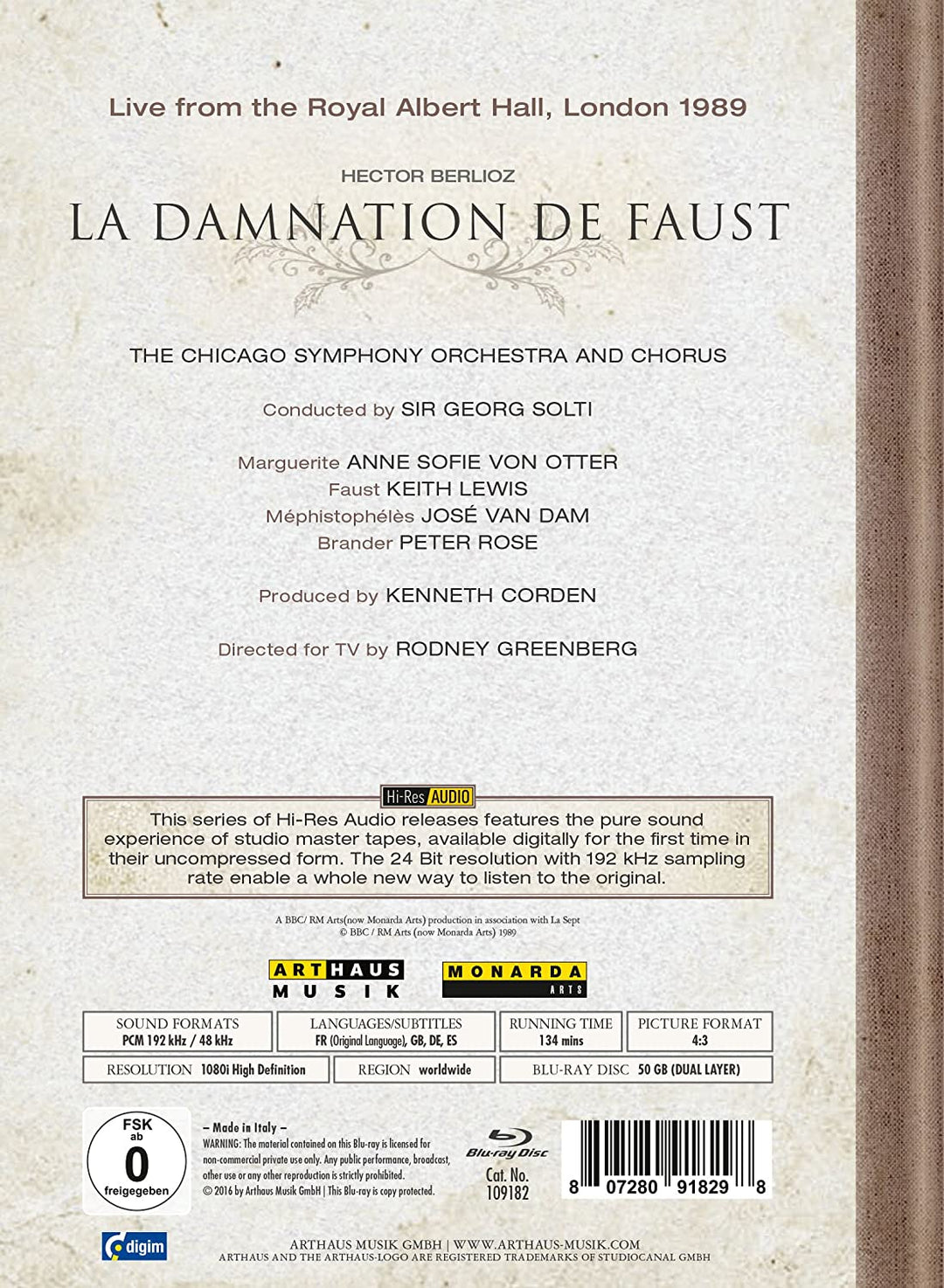 La Damnation De Faust: Chicago Symphony (Solti) [1989] [Region A &amp; B &amp; C] [2016] – [Blu-ray]