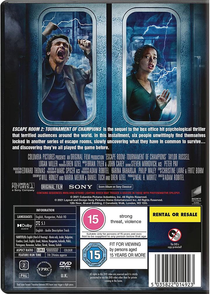 Escape Room 2: Tournament Of Champions – Thriller/Psycho-Horror [DVD]