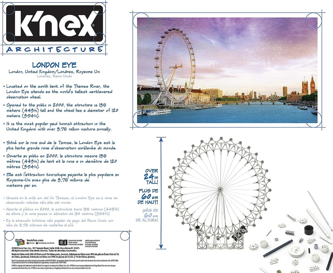 K'NEX 15237 Architecture London Eye Bauset, Lernspielzeug für Kinder, 1856-teiliger Stiel-Lernbausatz, Ingenieurwesen für Kinder, Bauspielzeug für Jungen und Mädchen ab 9 Jahren