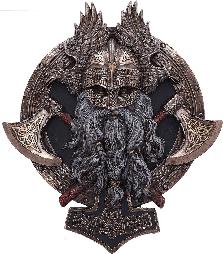 Nemesis Now Bronze für Valhalla Wikinger Axt Hammer Rabe Wandtafel, 27 cm