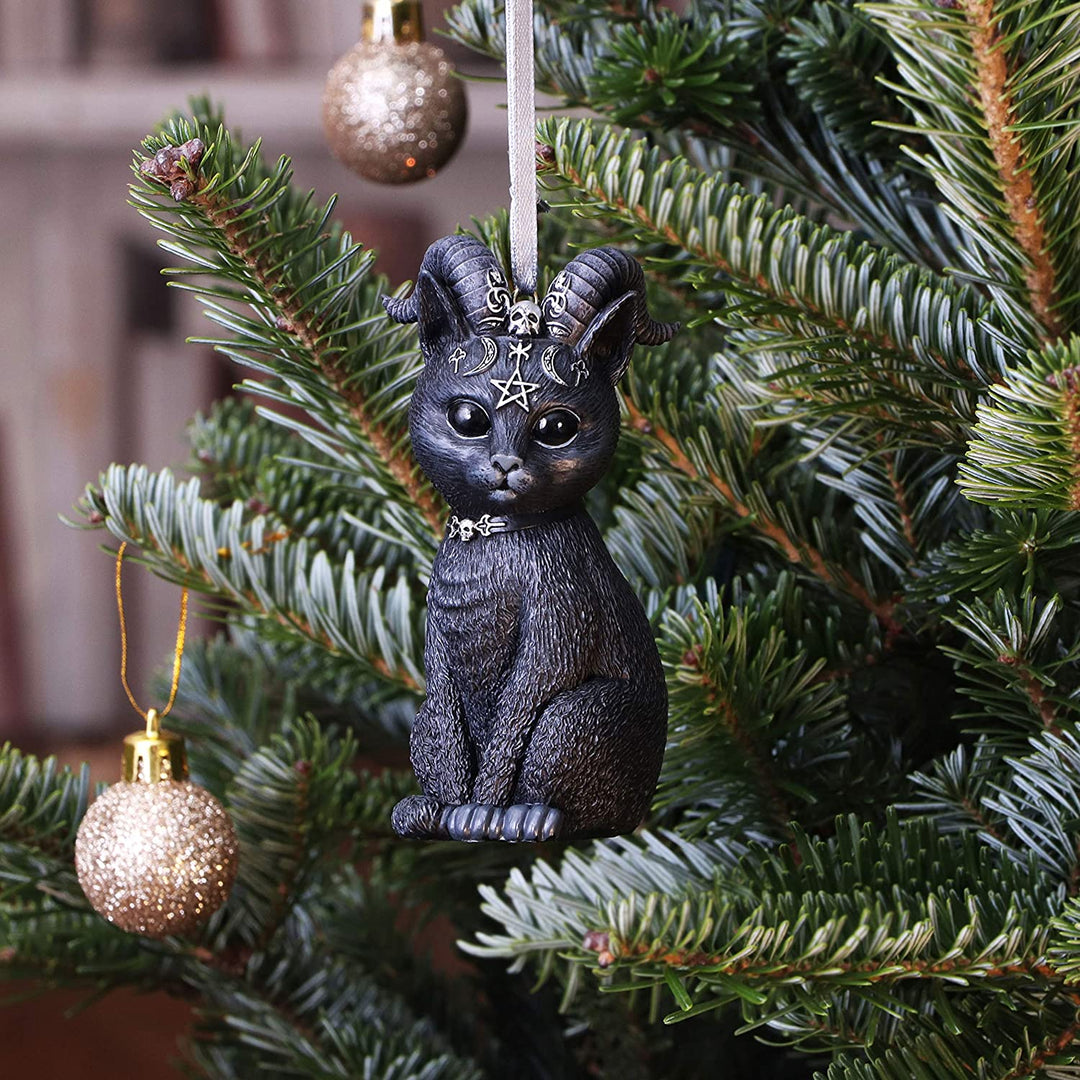 Nemesis Now Pawzuph schwarze gehörnte Katze zum Aufhängen, dekoratives Ornament, 10 cm