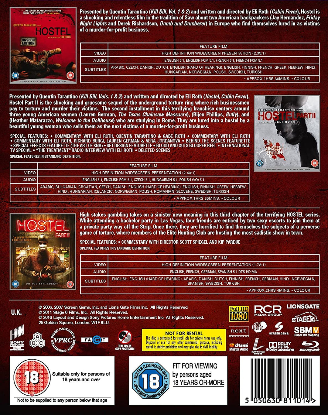 Hostel: Parts I, II and III [Region Free] - Horror/Mystery [Blu-ray]