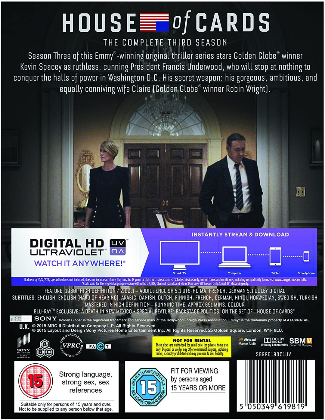 House of Cards – Season 3 [Region Free] - Drama [Blu-Ray]