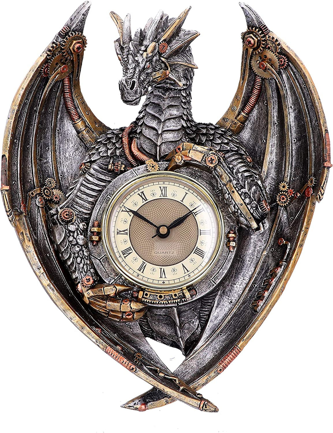 Nemesis Now Dracus Horologium 27,5 cm, Polyresin, Silber