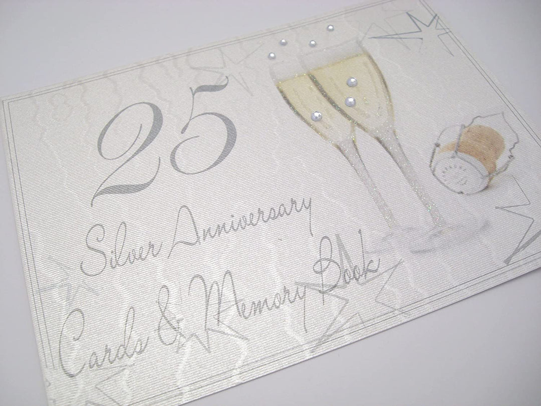 25° Anniversario d'Argento Card &amp; Memory Book Champagne Glasses