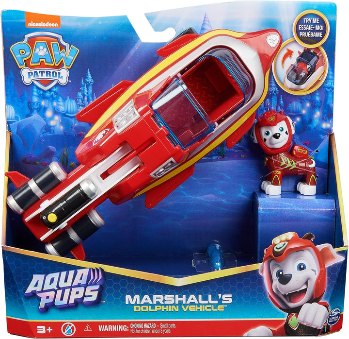 Paw Patrol Aqua Pups Marshall verwandelndes Delfinfahrzeug mit Sammlerstücken