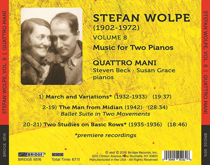 Quattro Mani: Steven Beck - Wolpe: Musik für zwei Klaviere [Quattro Mani: Steven Beck; Susan Grace] [Bridge Records: BRIDGE 9516] [Audio CD]