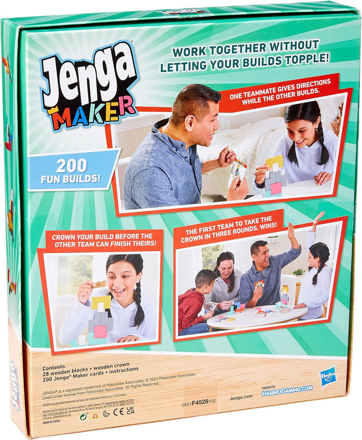 Hasbro Gaming Jenga Maker, Holzklötze, Stapelturmspiel, Spiel für Kinder im Alter