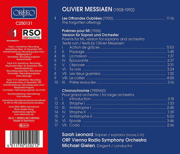 Messiaen: Gielen dirigiert [Sarah Leonard; ORF Radio-Symphonieorchester Wien; [Audio-CD]