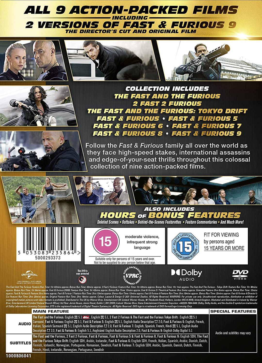 Fast &amp; Furious 1-9 Film Collection [2021] – Action/Drama [DVD]