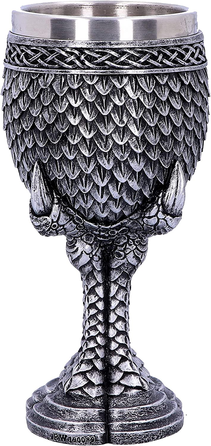 Nemesis Now U4708P9 Grey Scale Dragon Claw Goblet 16.7cm, Resin w. Stainless Ste
