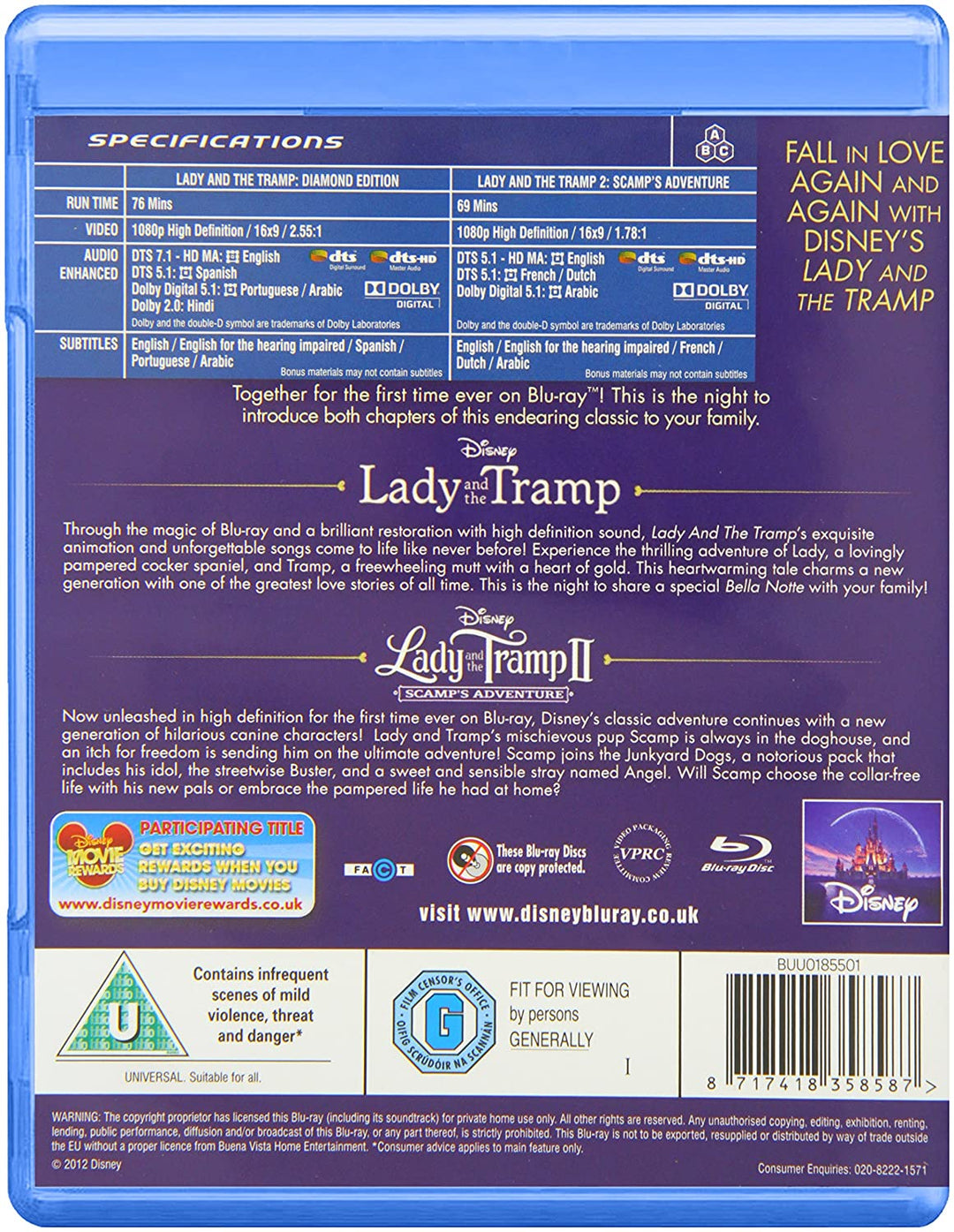 Lady and the Tramp 1 and 2 [1955] [Region - Animation [Blu-ray]