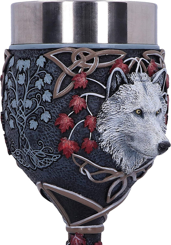 Nemesis Now Lisa Parker Guardian of The Fall White Autumn Wolf Goblet, 19.5cm