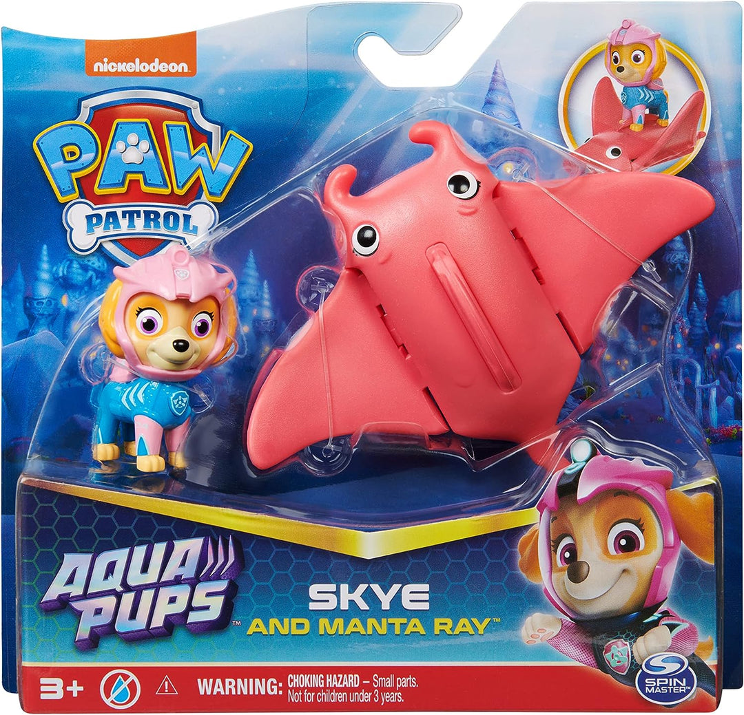 Paw Patrol, Aqua Pups Skye und Manta Ray Actionfiguren-Set, Kinderspielzeug für alle Altersgruppen