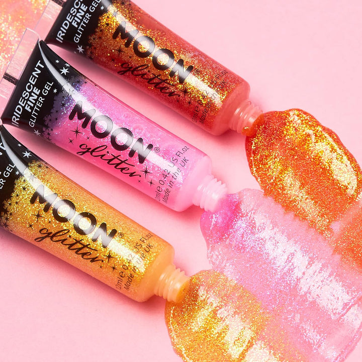 Schillerndes feines Glitzergel für Gesicht und Körper von Moon Glitter – Orange – kosmetische Festival-Glitzer-Gesichtsfarbe für Gesicht, Körper, Haare, Nägel – 12 ml