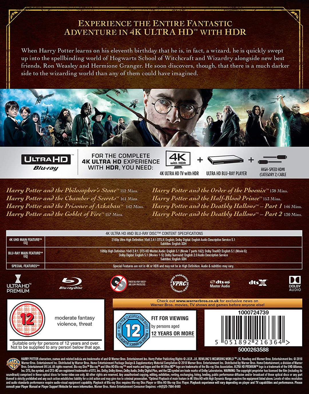 Harry Potter: Die komplette 8-Film-Sammlung [4K Ultra HD] [2001] [2011] – Fantasy/Abenteuer – [Blu-ray]