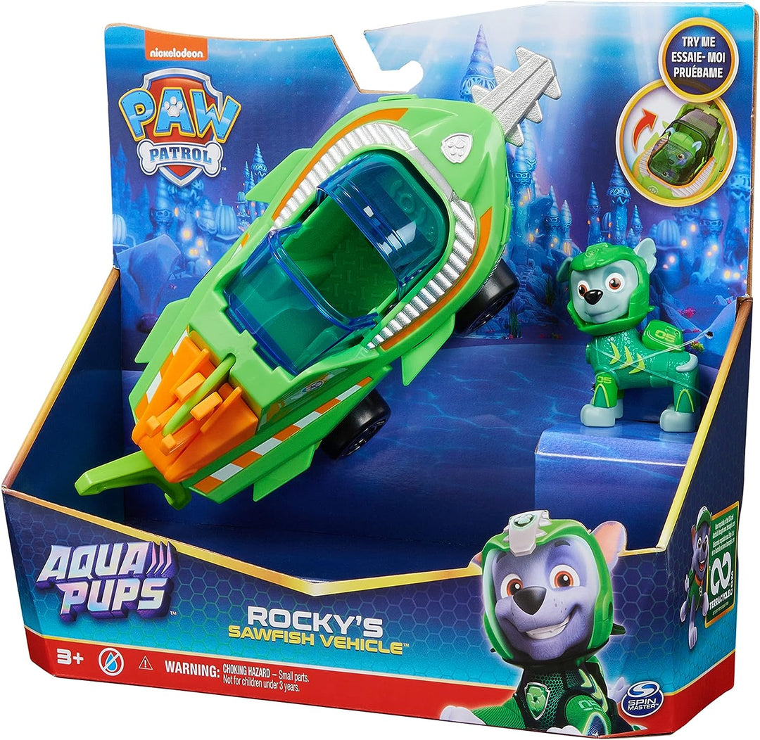 Paw Patrol Aqua Pups Rocky, verwandelndes Sawfish-Fahrzeug mit Sammelaktion