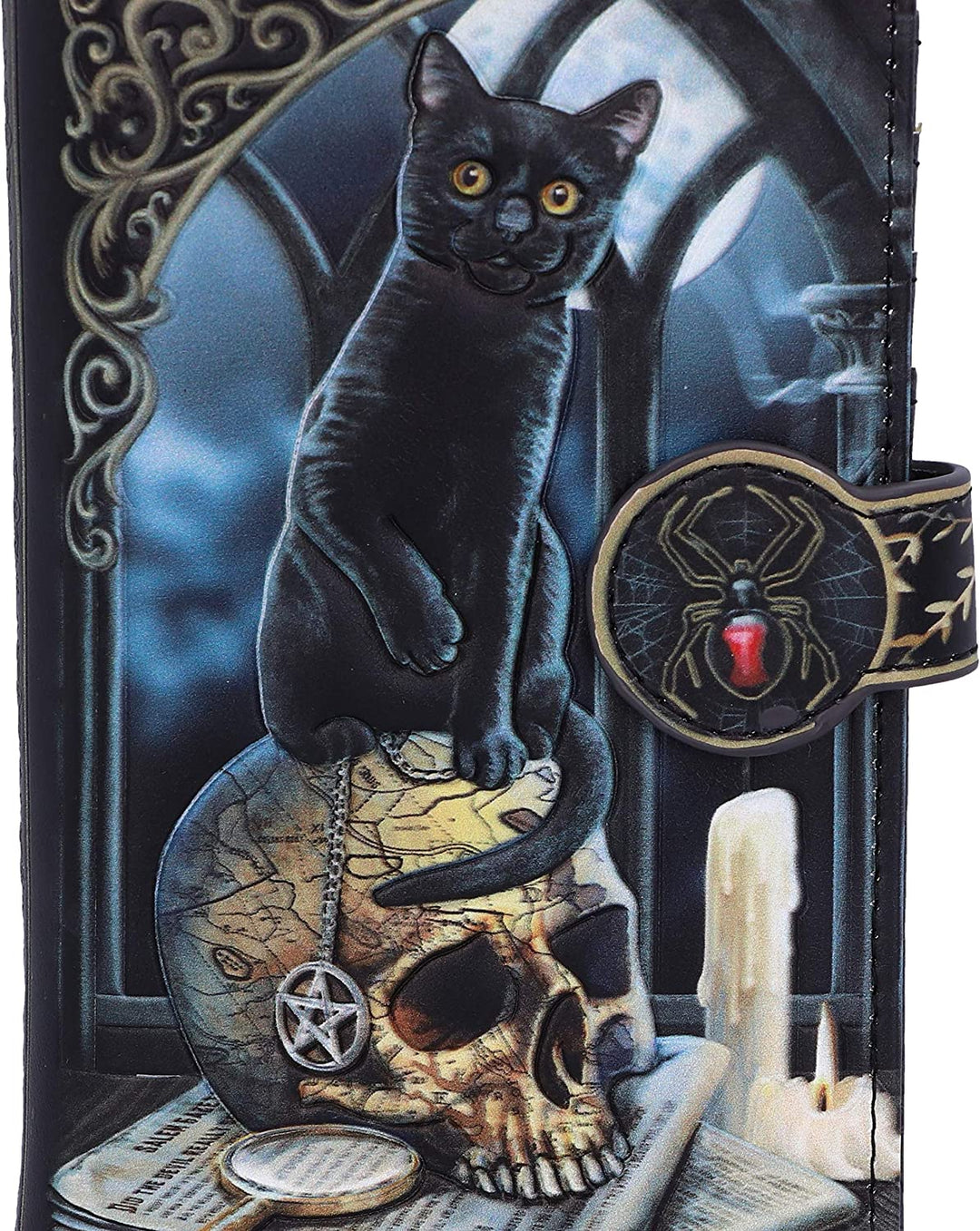 Nemesis Now Lisa Parker Spirits of Salem Geldbörse mit schwarzer Katze und Totenkopfkarte, geprägt, Pol