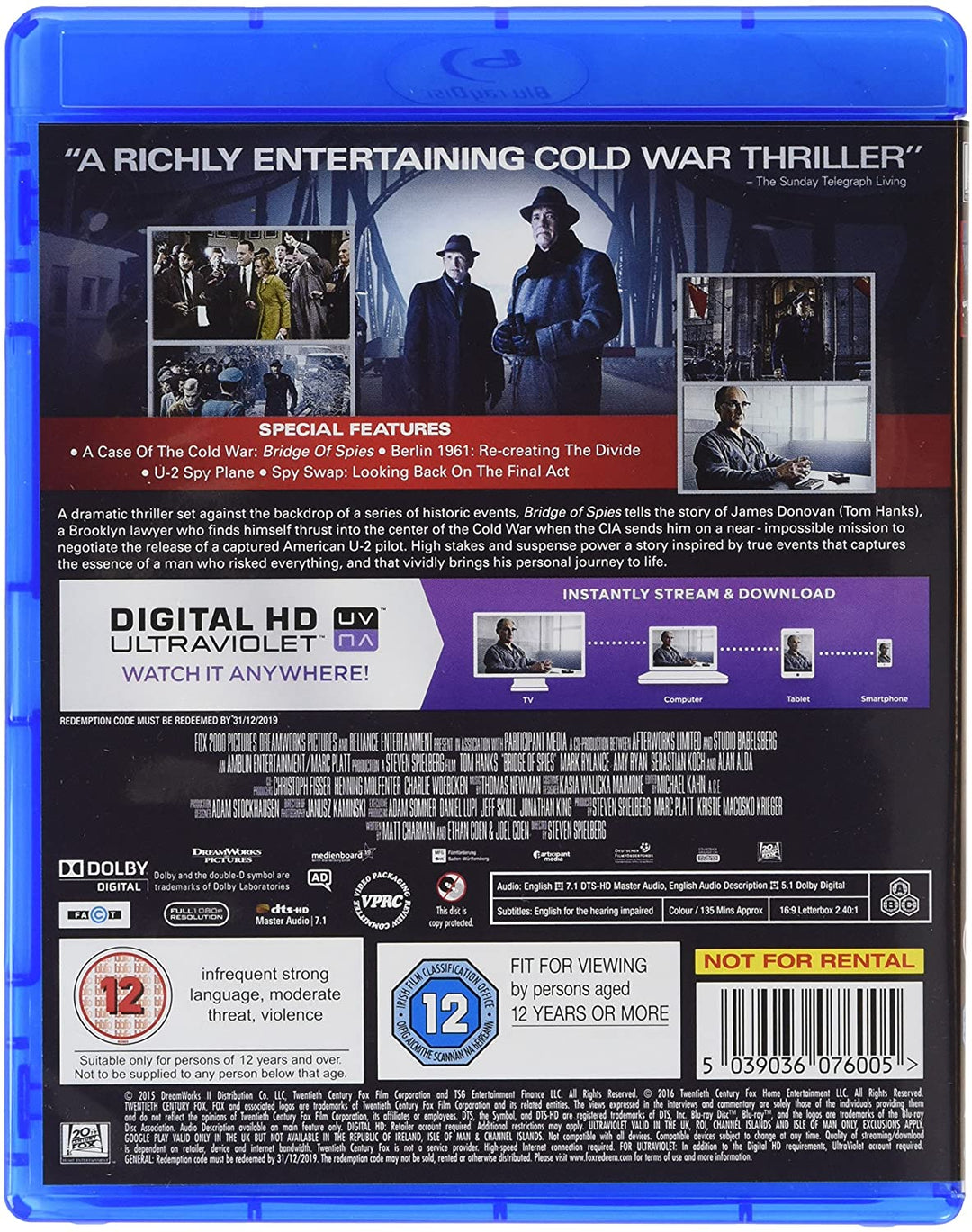 Bridge Of Spies BD [2015] [Region Free] – Thriller/Drama [Blu-ray]