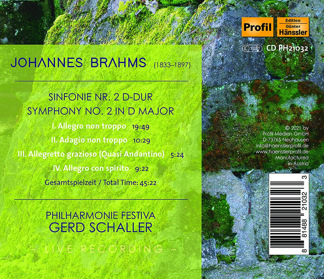 Brahms: Symphonie Nr. 2 [Philharmonie Festiva; Gerd Schaller] [Profil: PH21032] [Audio CD]